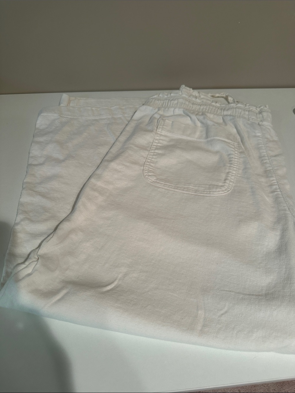 American Eagle Outfitters Off-White Elastic Waist  Linen Pants